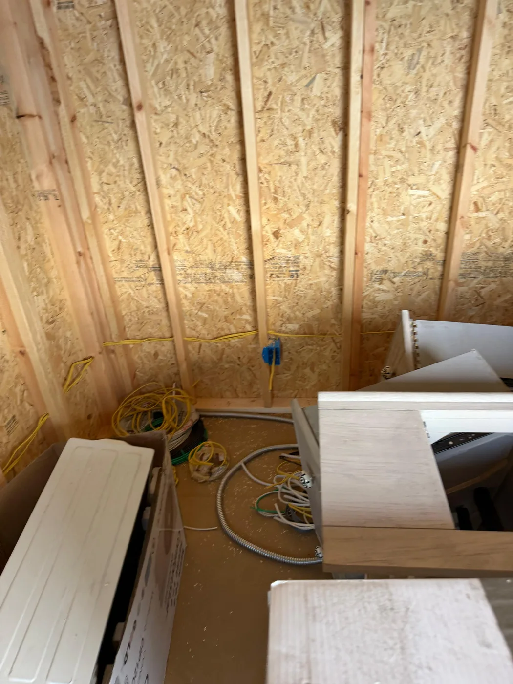 Interior wall framing and paneling in progress